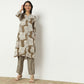 Straight Fit Printed Band Collar Calf Length Kurta