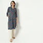 Straight Fit Printed Band Neck Calf Length Kurta
