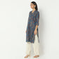 Straight Fit Printed Band Neck Calf Length Kurta