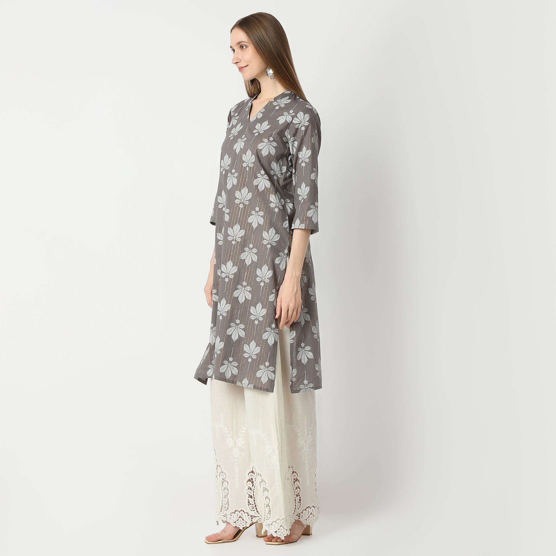 Straight Fit Floral Print Knee Length Kurta