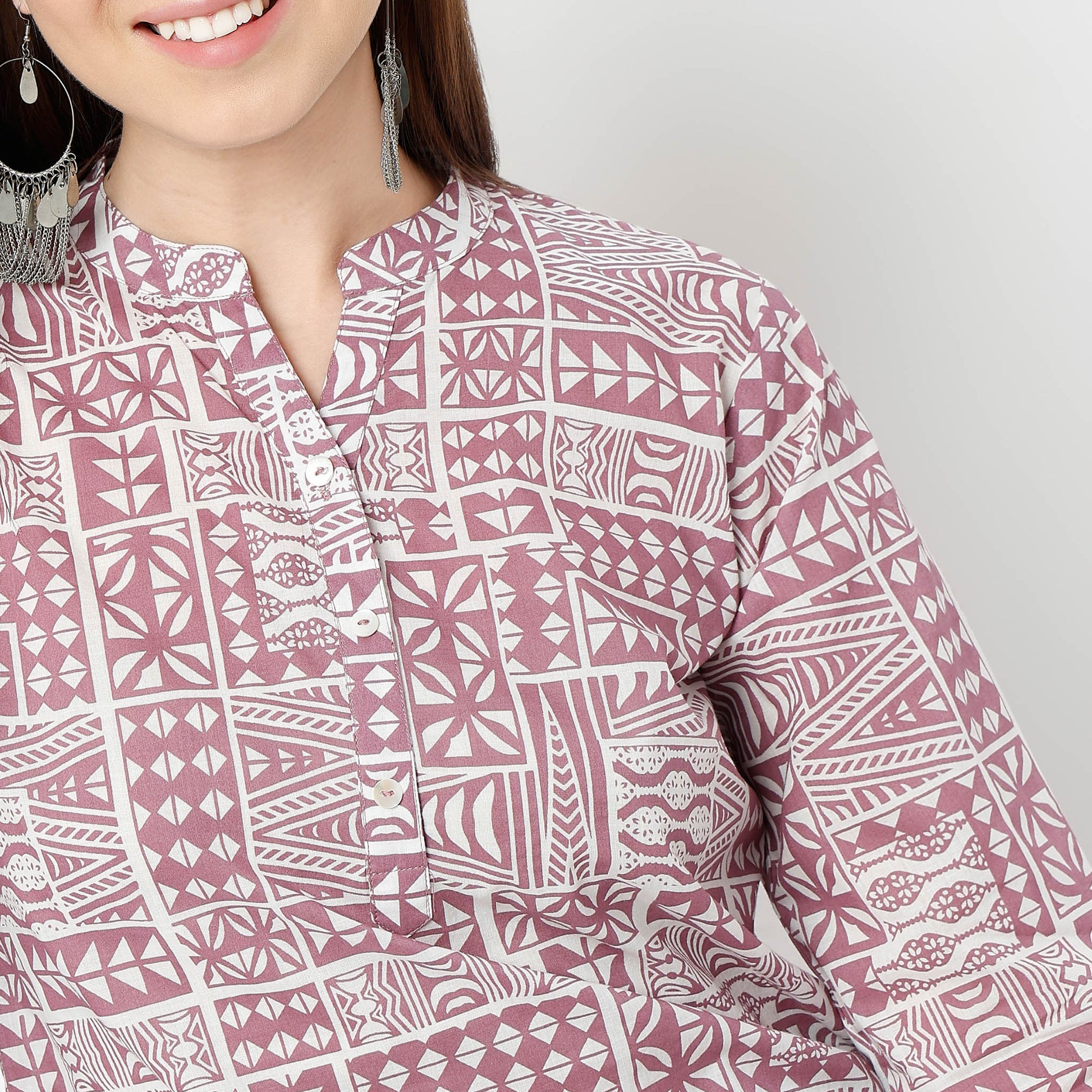 Straight Fit Printed Band Neck Kurta