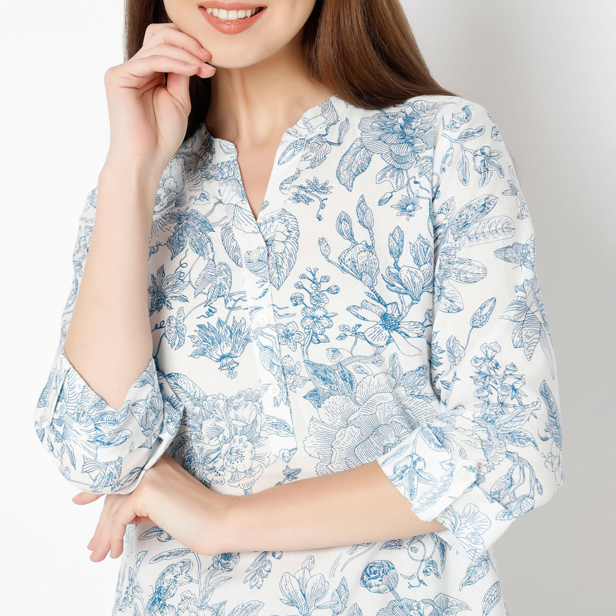 Straight Fit Printed Band Neck Kurta