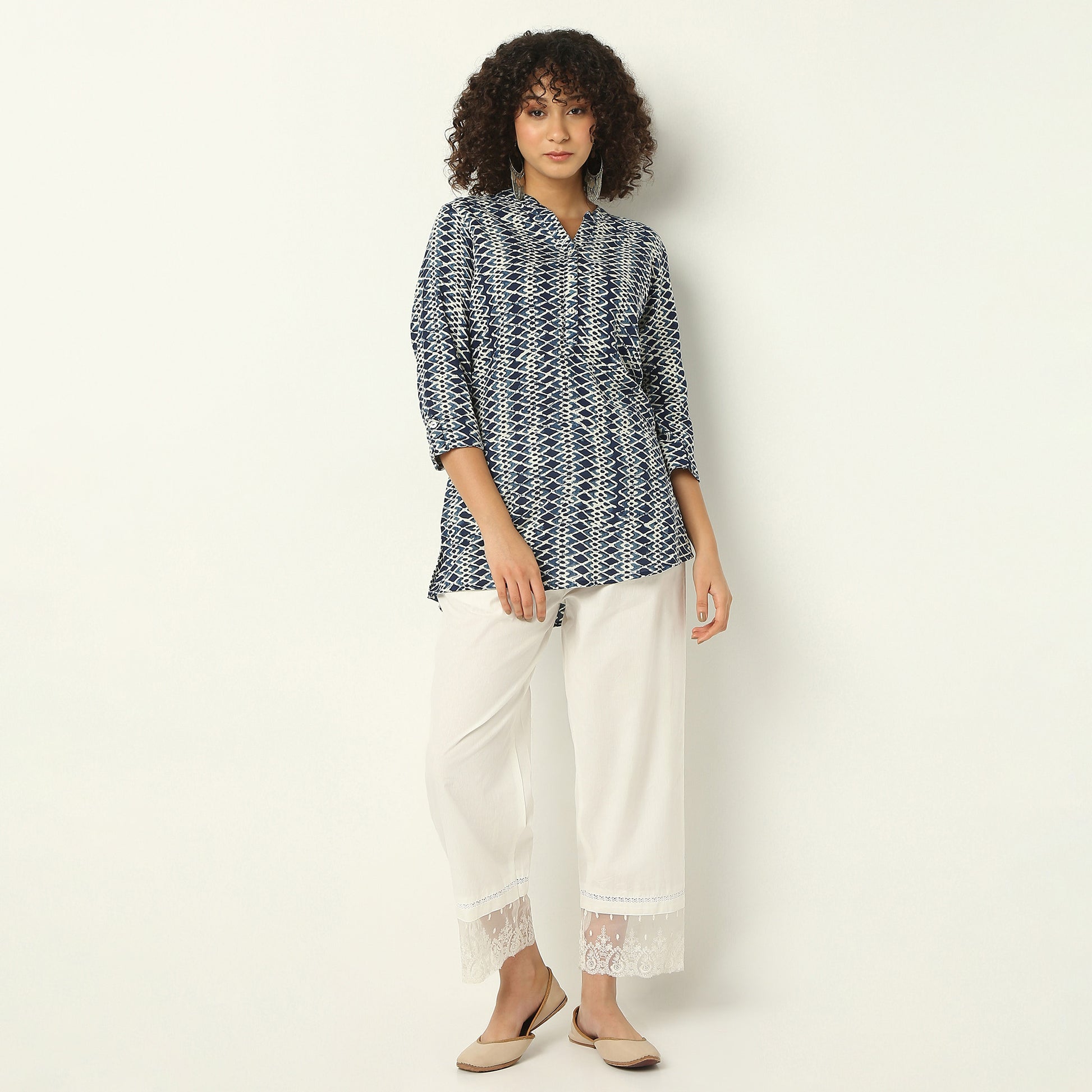 Regular Fit Printed Band Neck Kurta