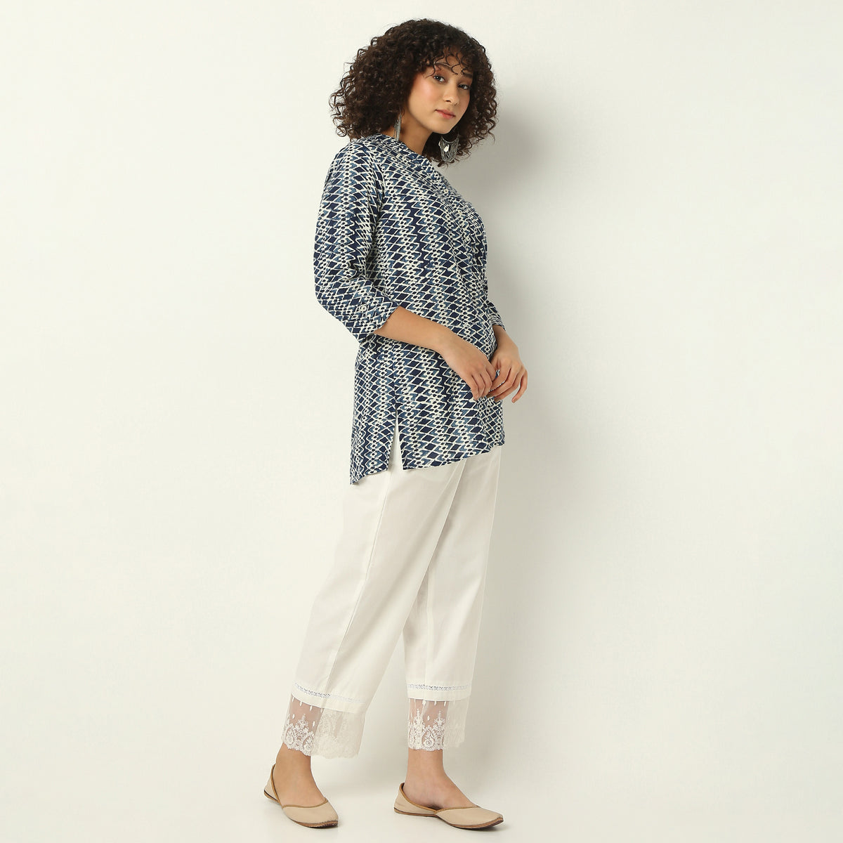 Regular Fit Printed Band Neck Kurta