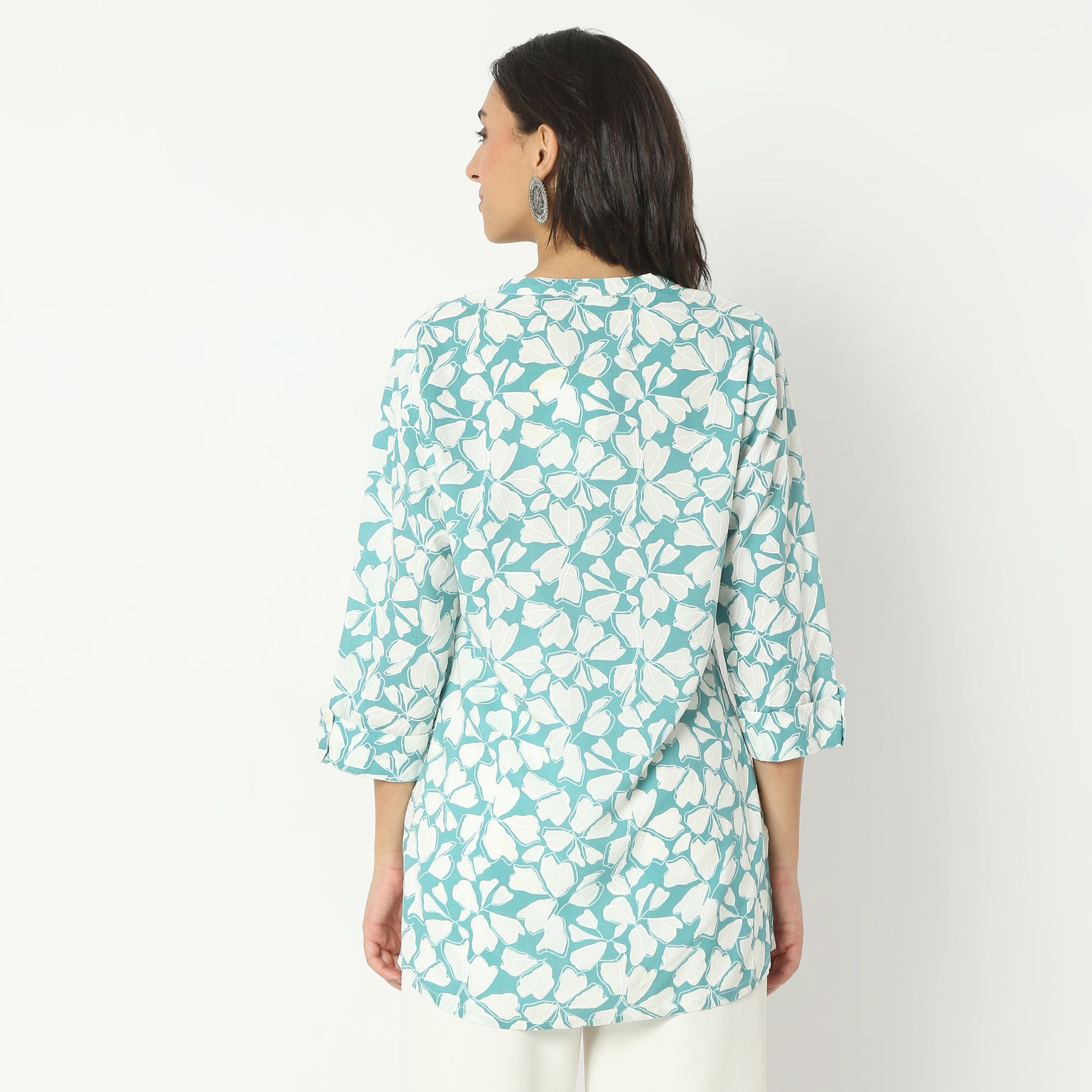Straight Fit Printed Band Collar Above Knee Kurta