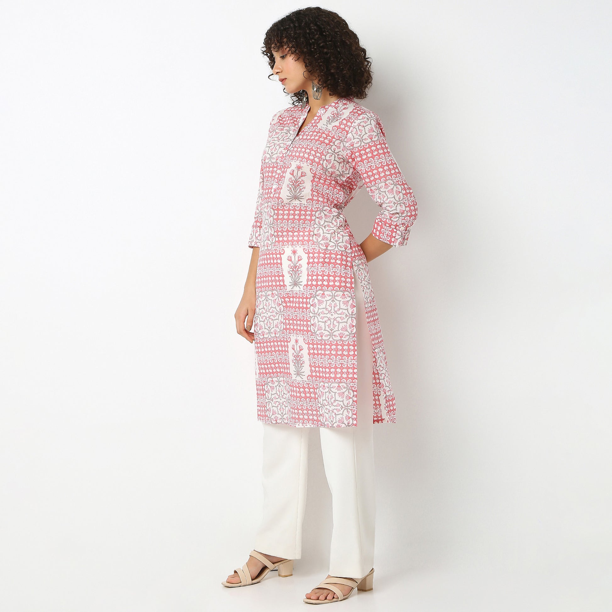 Regular Fit Printed Band Neck Kurta