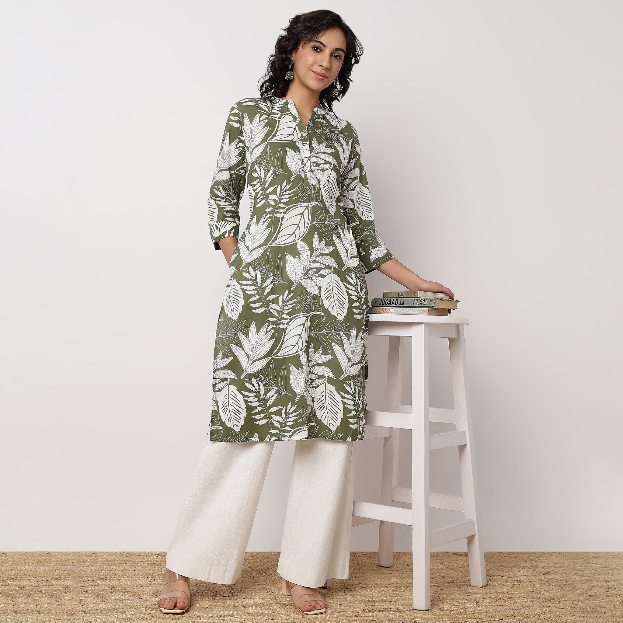 Printed Knee Length Straight Half Placket Kurta