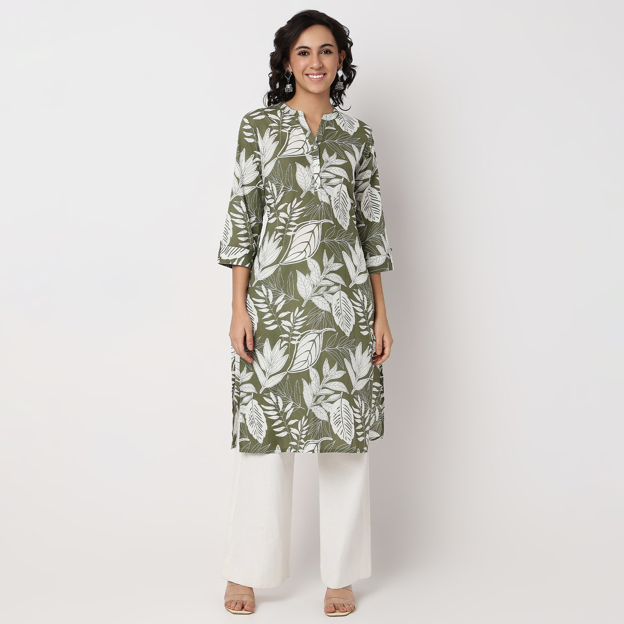 Printed Knee Length Straight Half Placket Kurta