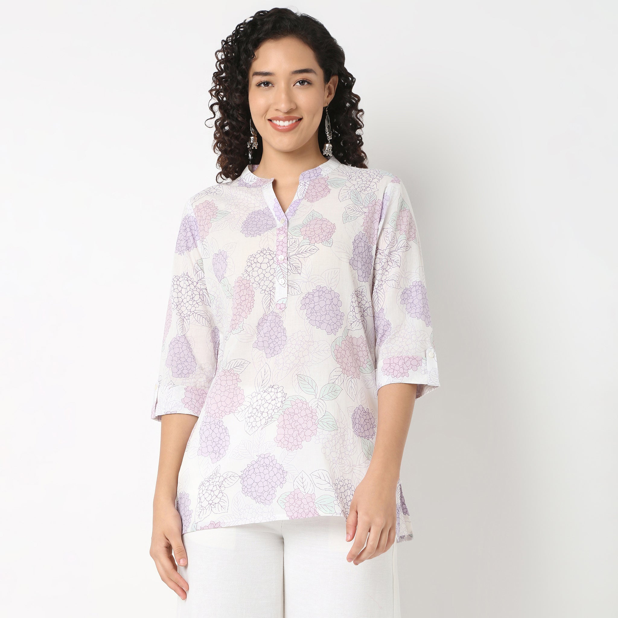 Band Neck Printed Short Kurti