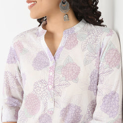 Band Neck Printed Short Kurti