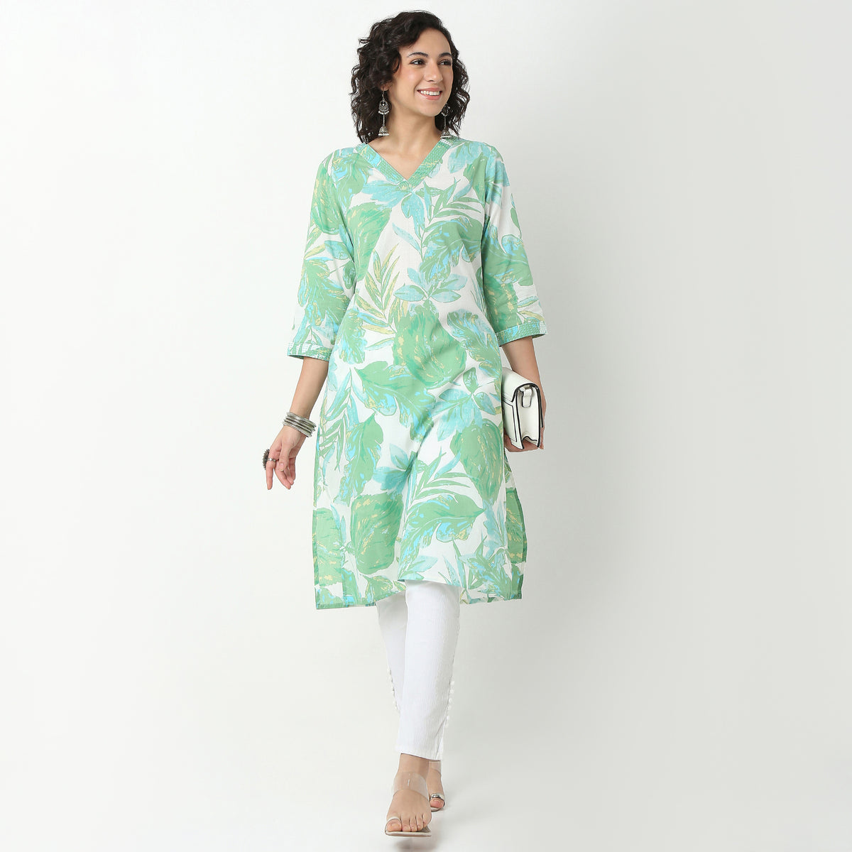 Rayon Printed Kurta with V-Neck