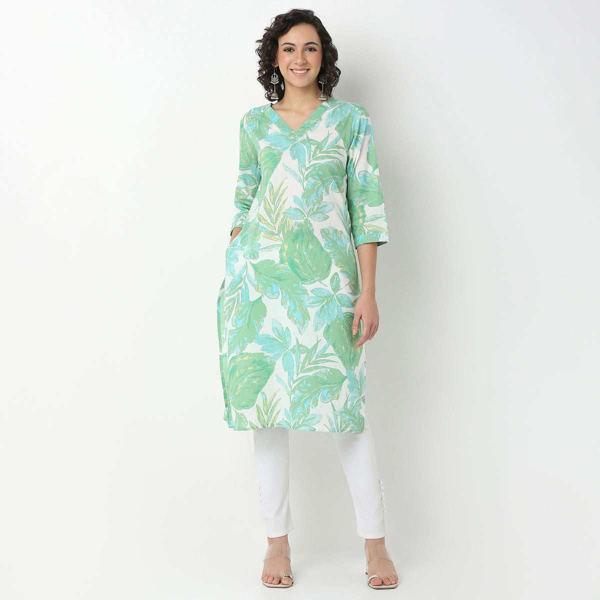 Rayon Printed Kurta with V-Neck
