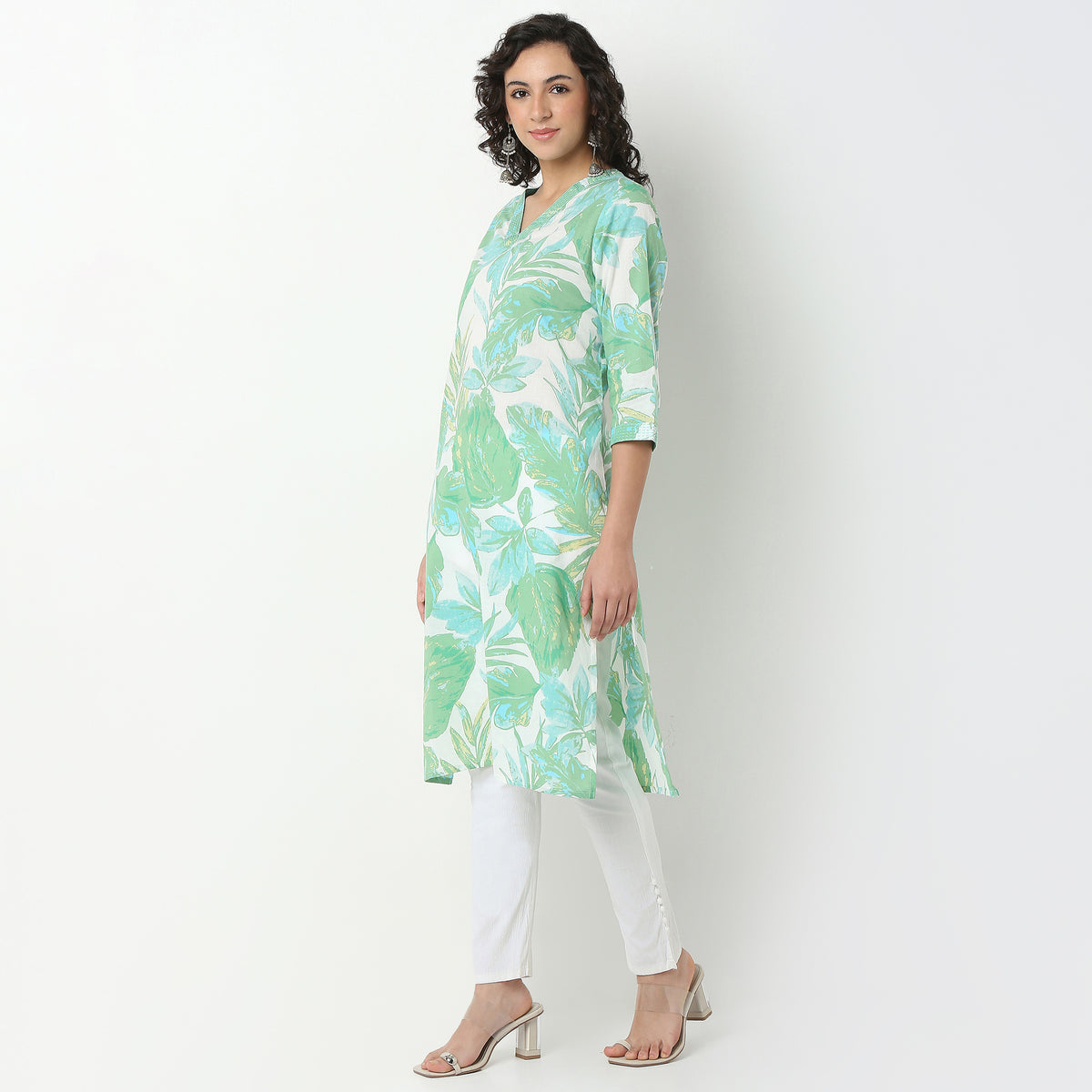 Rayon Printed Kurta with V-Neck