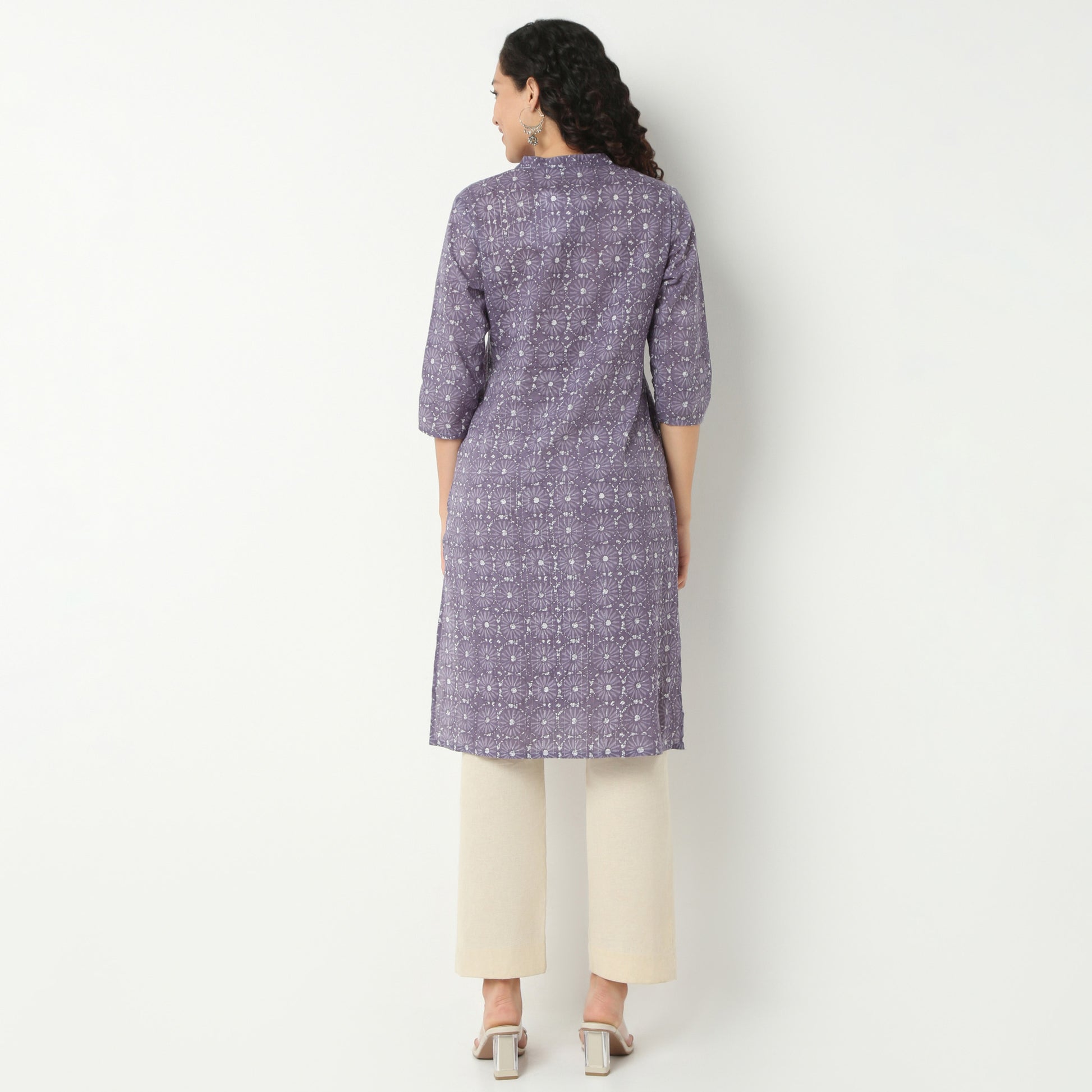 V-Neck Long Kurta With Notched Collar