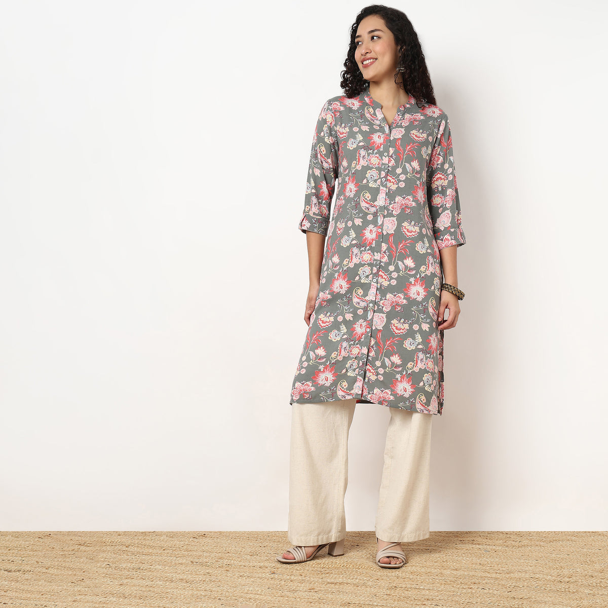 Full Placket Printed Long Kurta