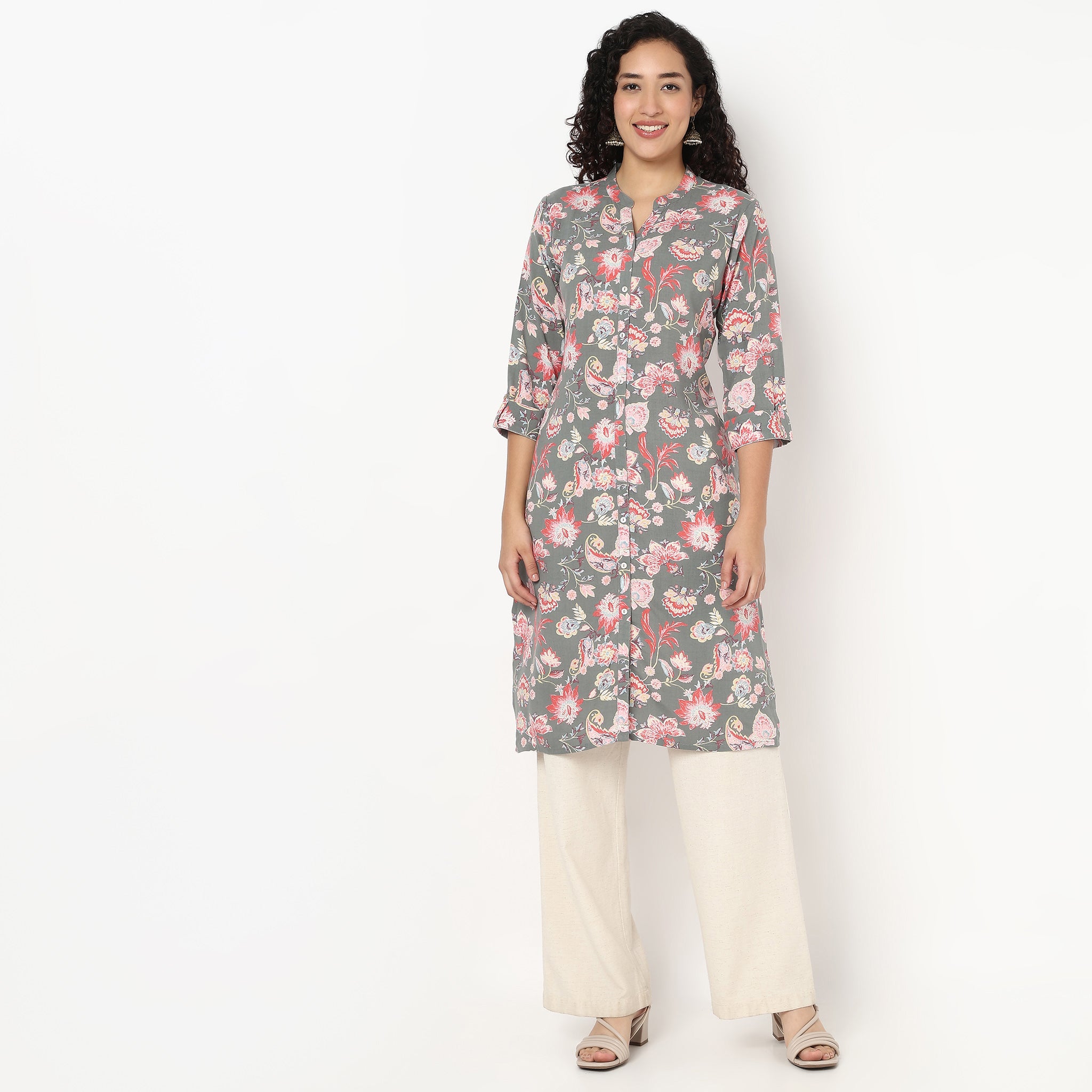 Full Placket Printed Long Kurta