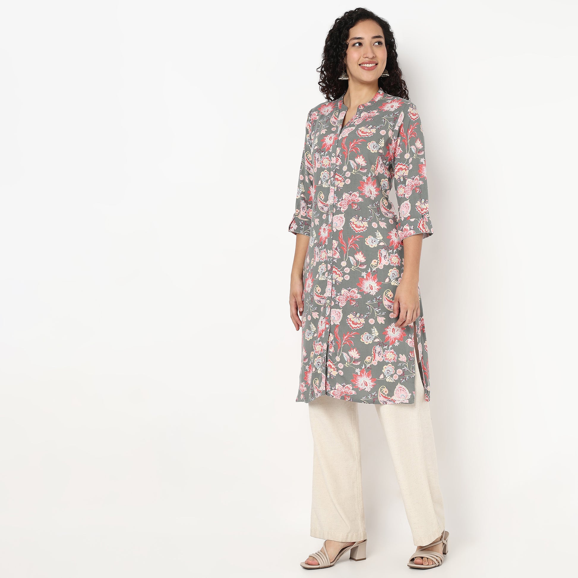 Full Placket Printed Long Kurta
