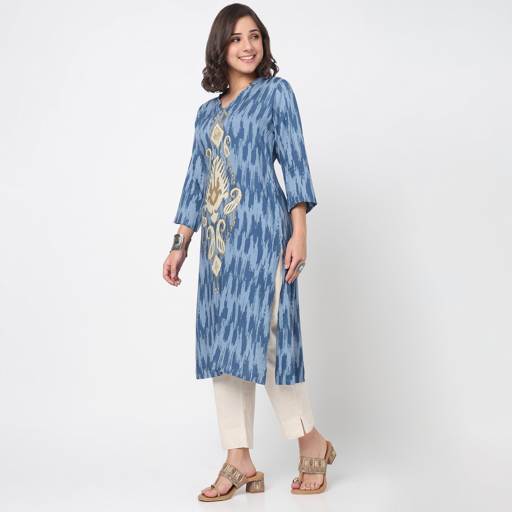 V-Neck Placement Printed Kurta