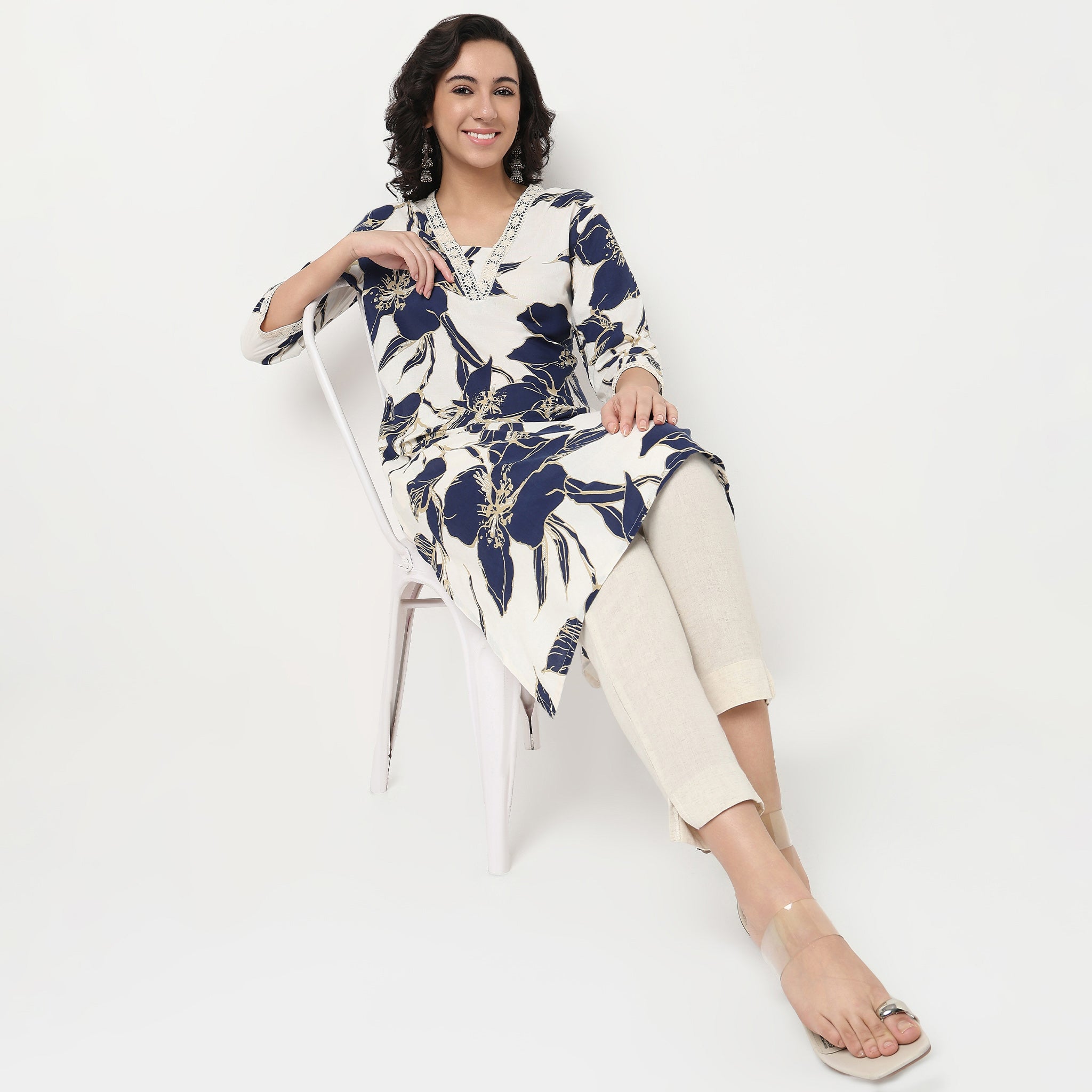 Order Now Women Printed V Neck Straight Fit Ethnic Wear Kurta by Style Union