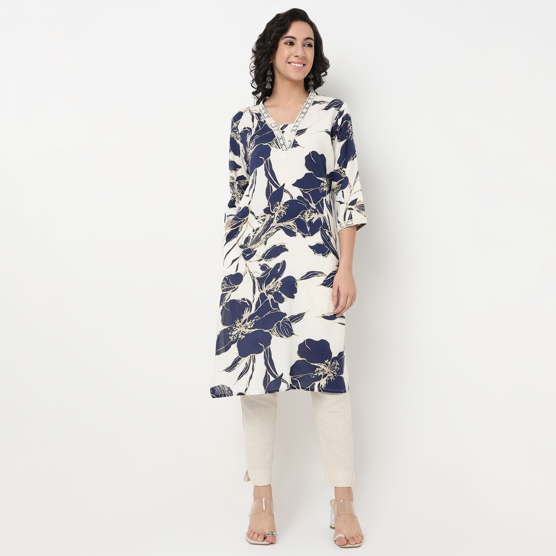 Order Now Women Printed V Neck Straight Fit Ethnic Wear Kurta by Style Union