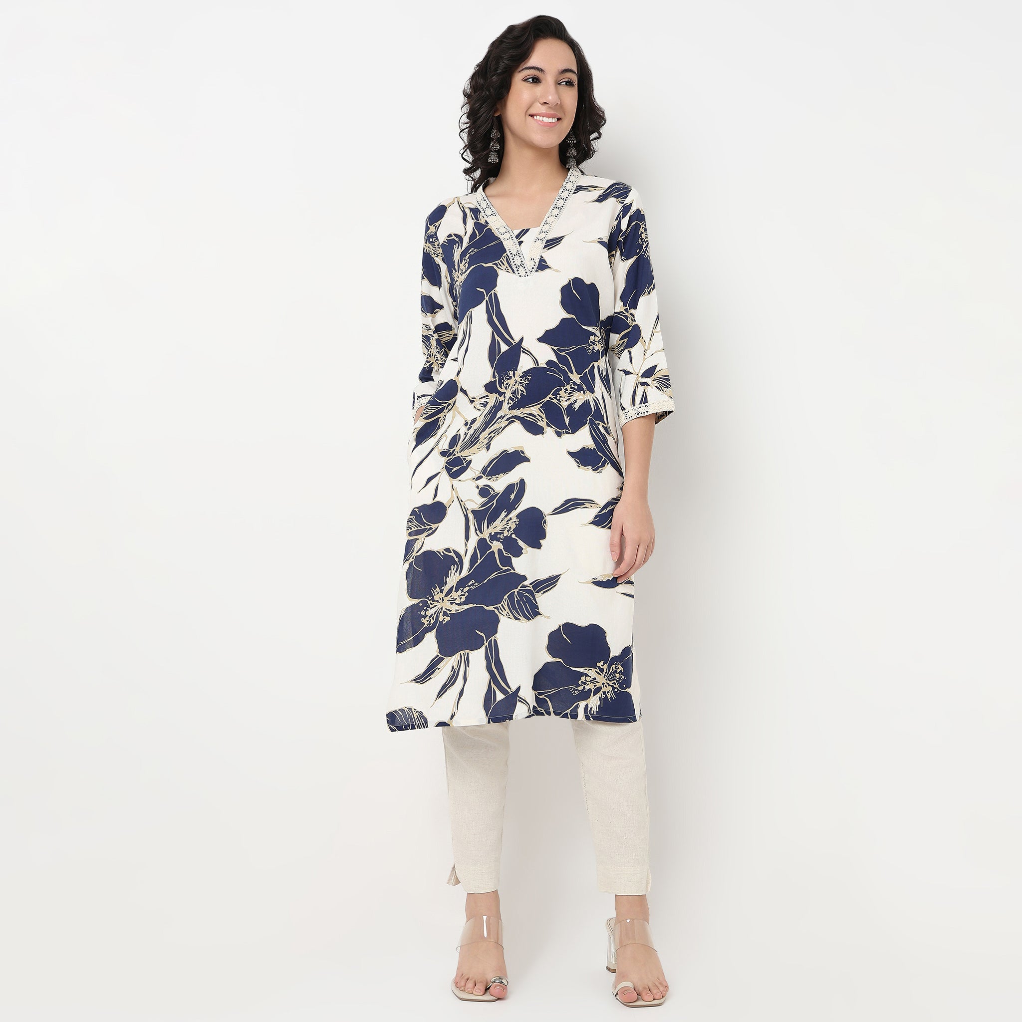 Order Now Women Printed V Neck Straight Fit Ethnic Wear Kurta by Style Union