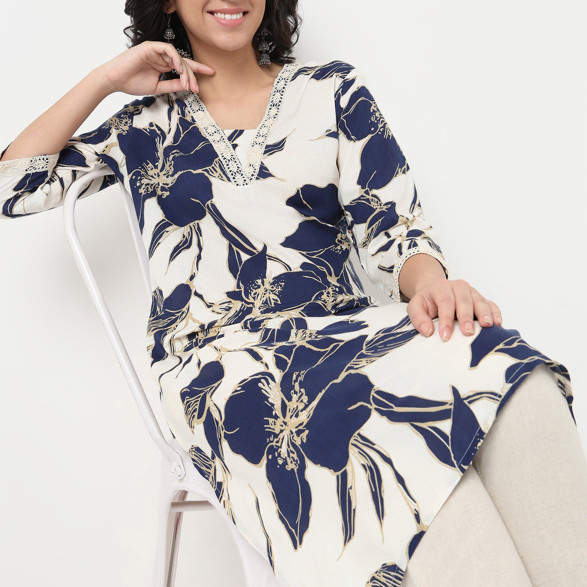 Order Now Women Printed V Neck Straight Fit Ethnic Wear Kurta by Style Union