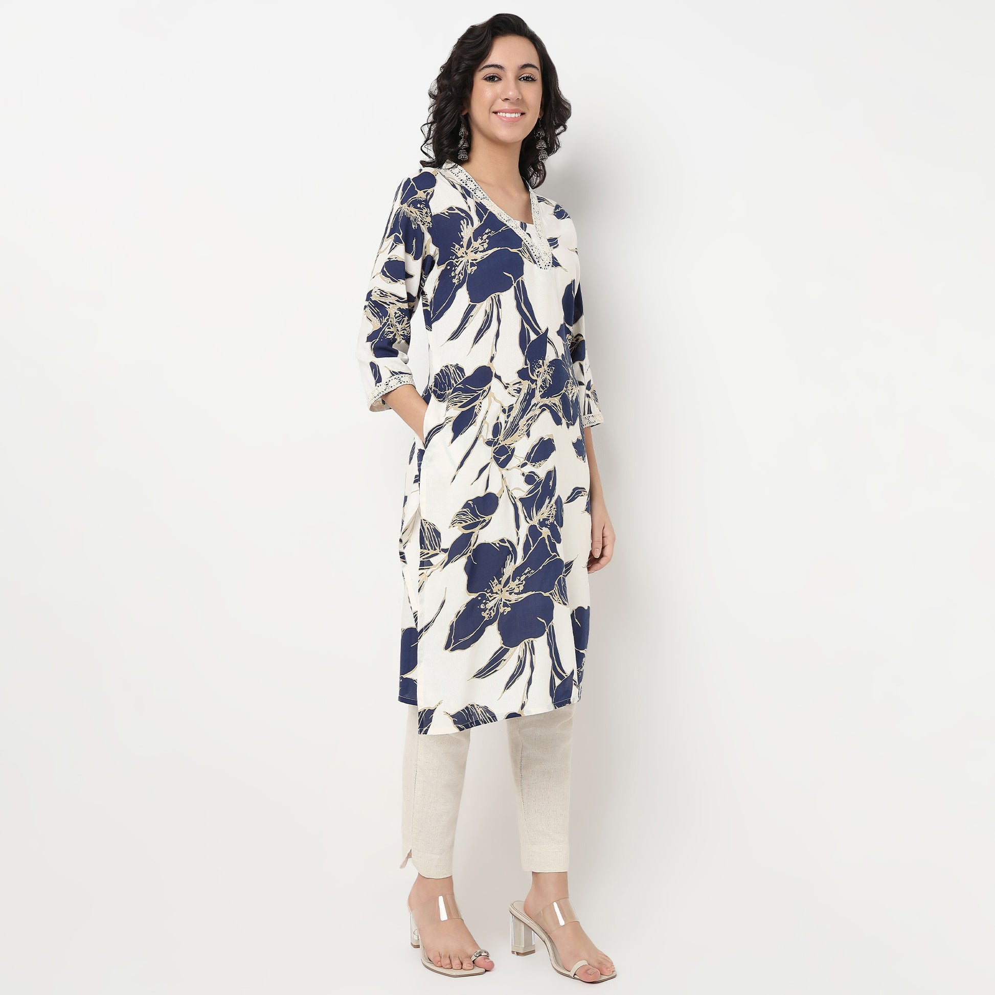 Order Now Women Printed V Neck Straight Fit Ethnic Wear Kurta by Style Union