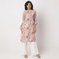 Floral Print Band Neck Half Placket Kurta