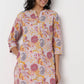 Floral Print Band Neck Half Placket Kurta