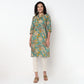 Floral Print Band Neck Half Placket Kurta
