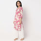 Floral Print V-Neck With Lace DetailKurta