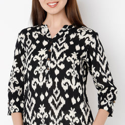 Straight Fit Printed Band Collar Kurta