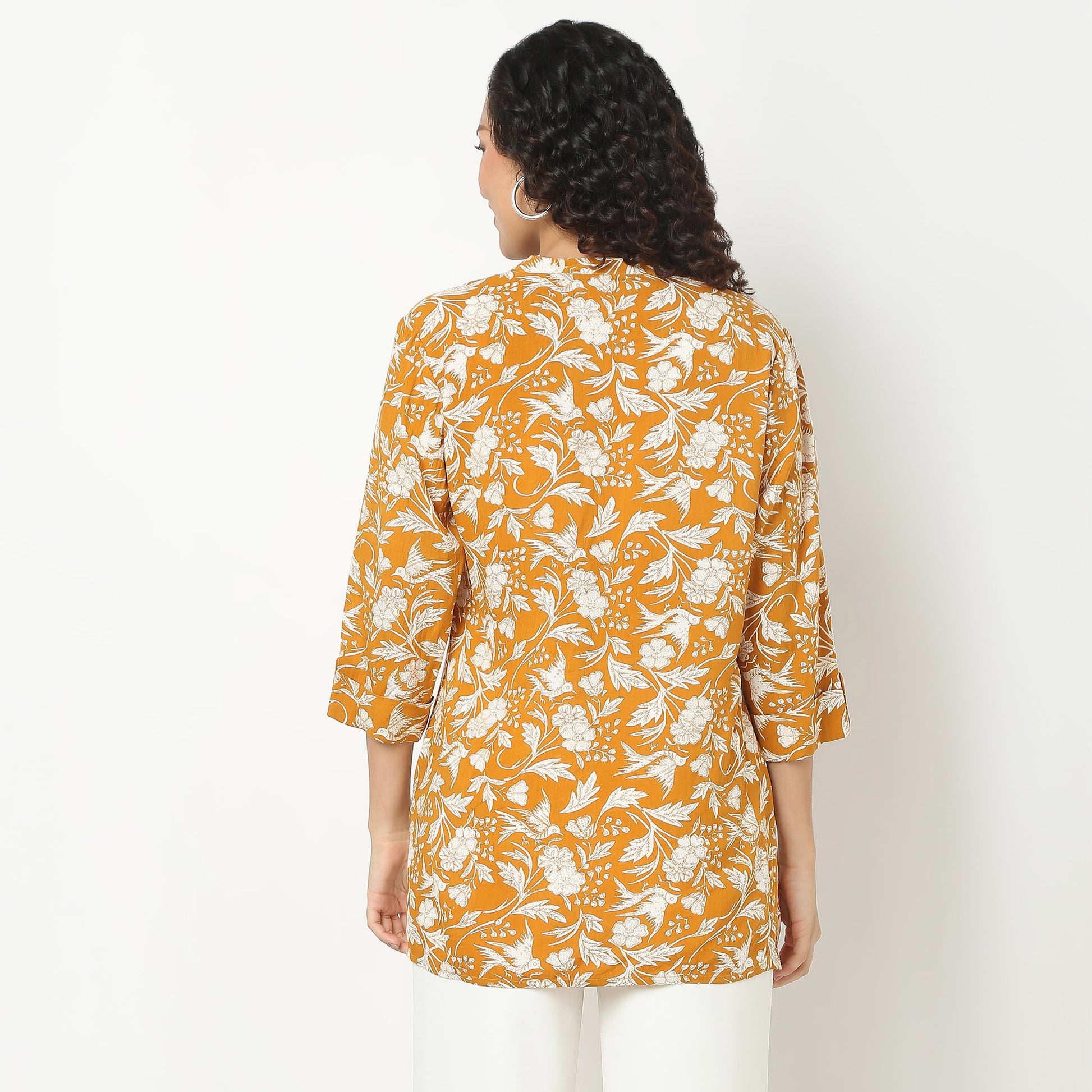 Straight Fit Printed Band Neck Short Kurta