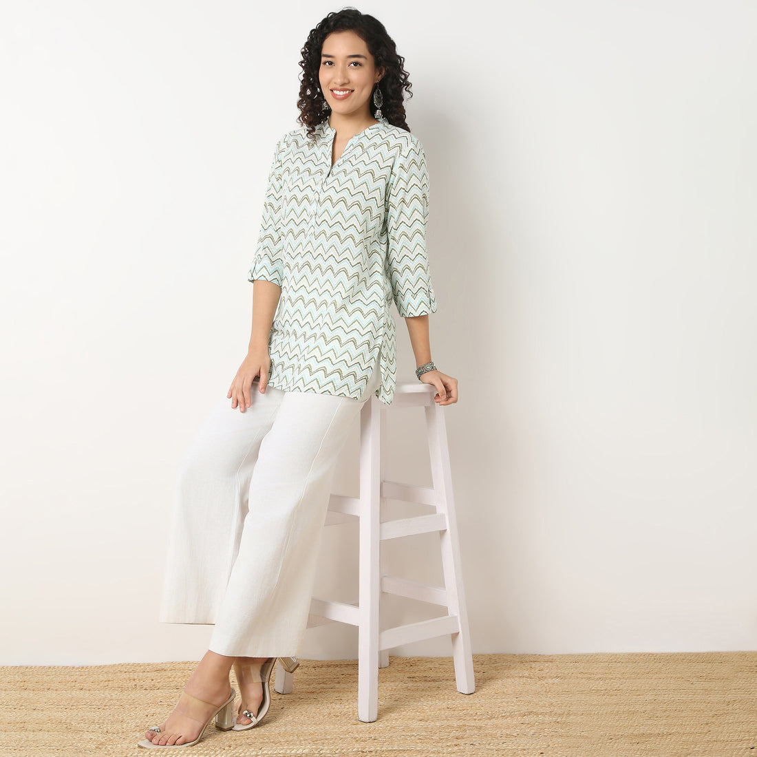 Band Neck Printed Short Kurti