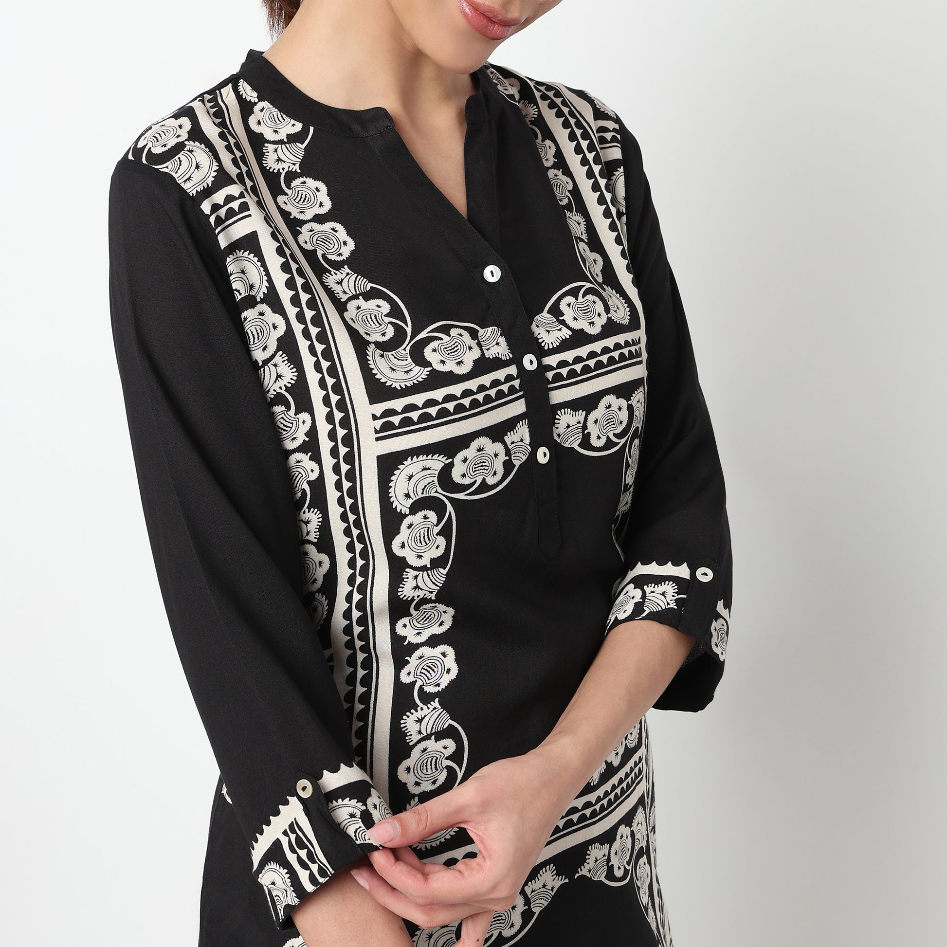 Half Placket Printed Long Kurta