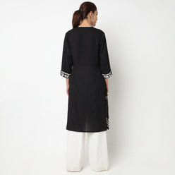 Half Placket Printed Long Kurta