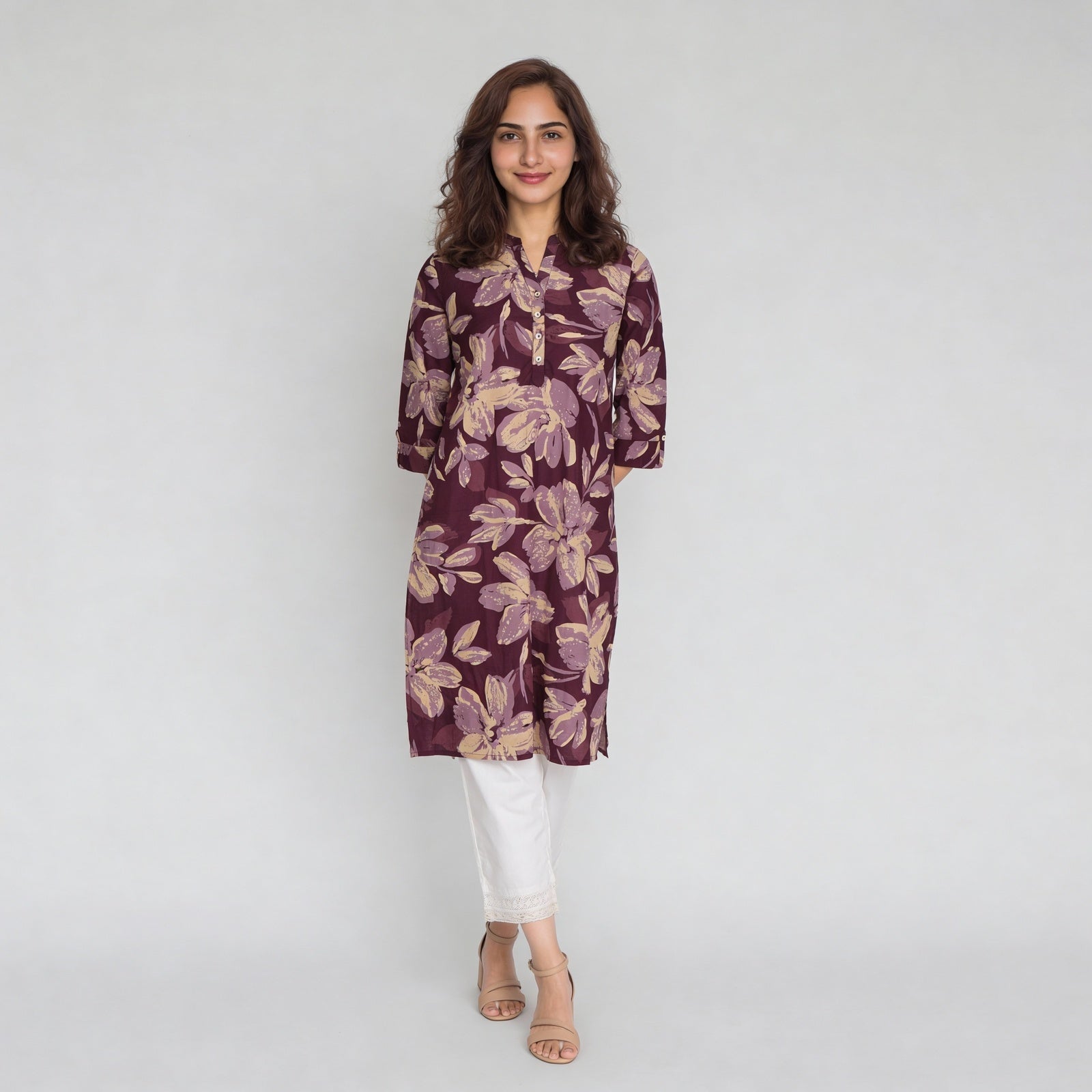 Cotton Printed Three-Fourth Sleeve Kurta