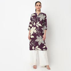 Printed Half Placket Long Kurta