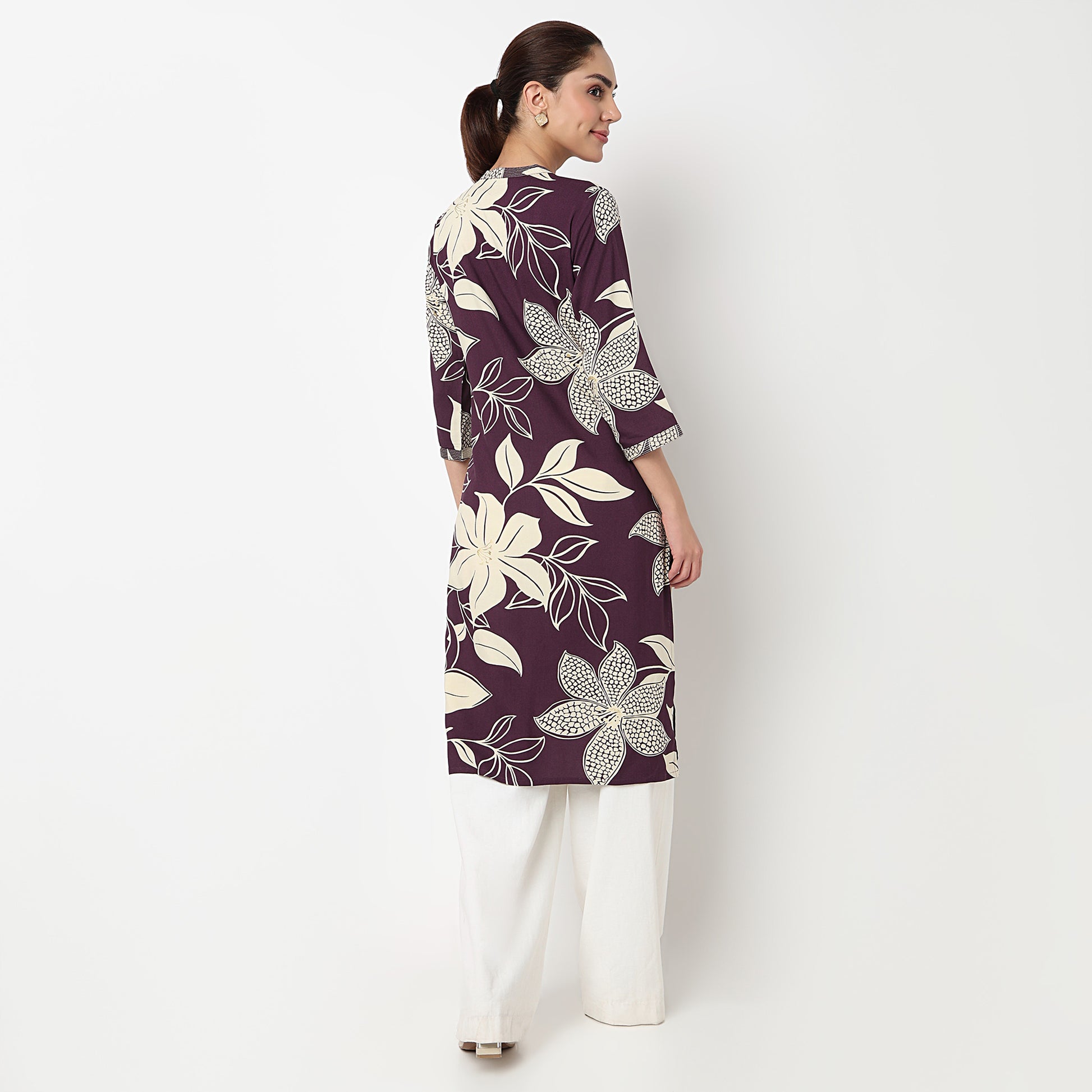 Printed Half Placket Long Kurta