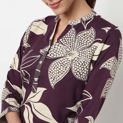 Printed Half Placket Long Kurta