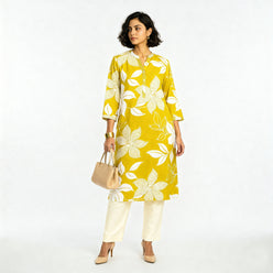 Printed Half Placket Long Kurta