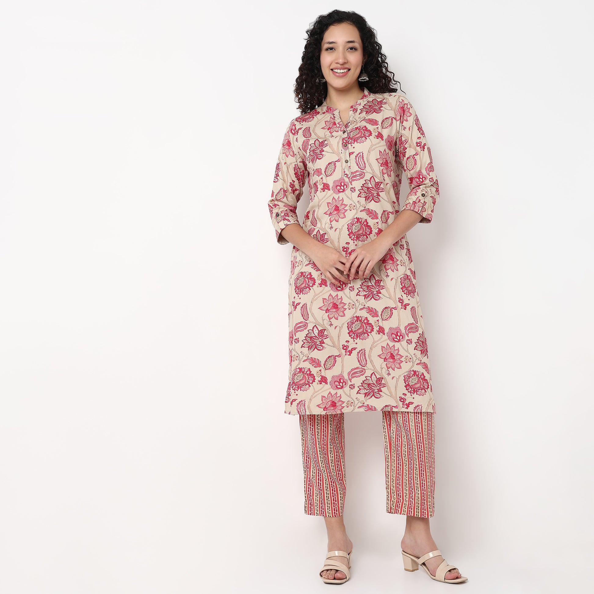 Printed Half Placket Straight Long Kurta