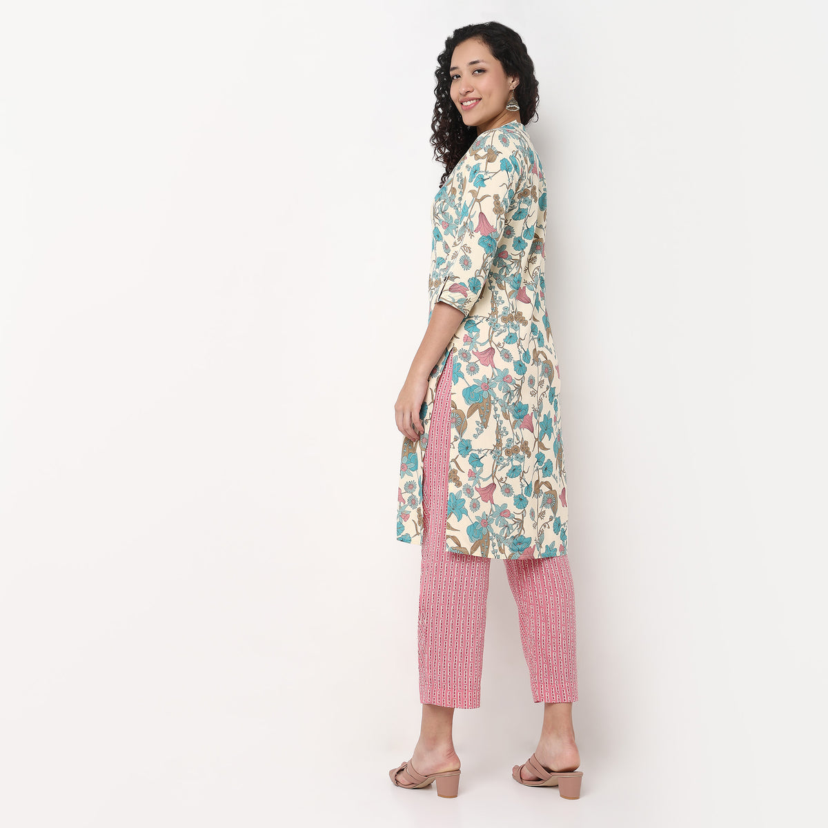 Printed Half Placket Straight Long Kurta
