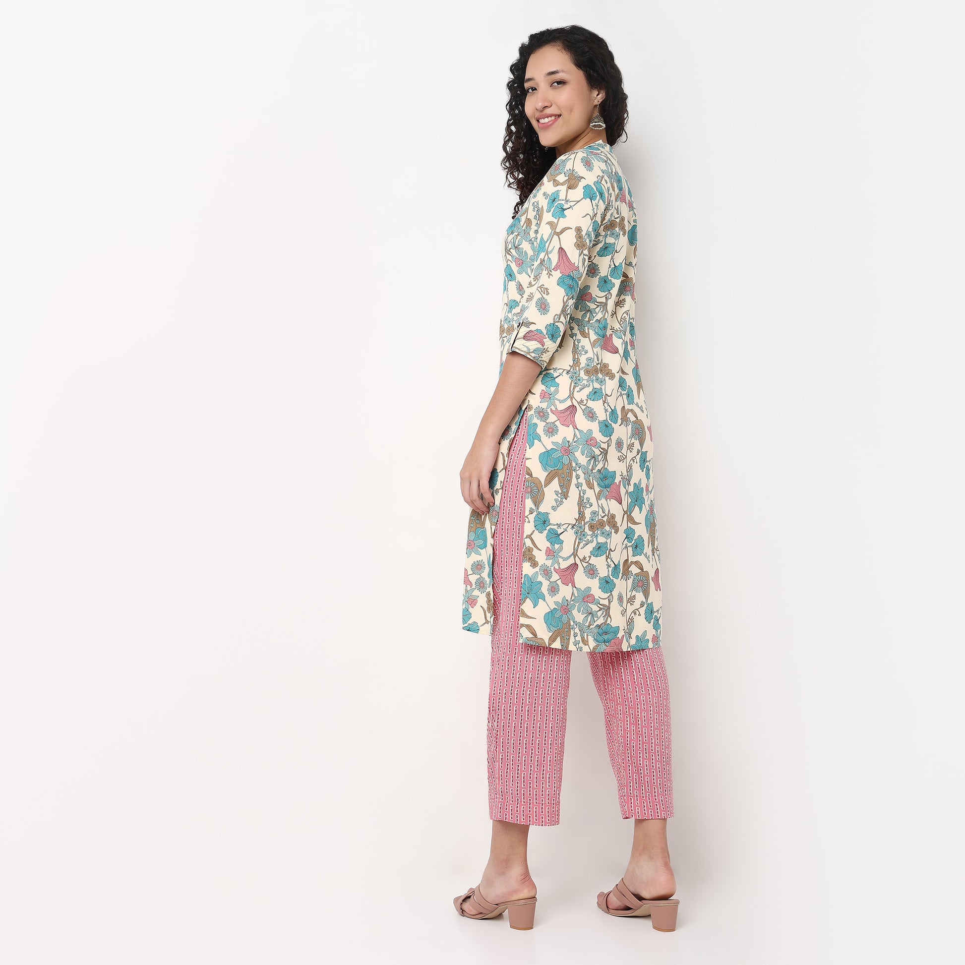 Printed Half Placket Straight Long Kurta
