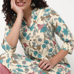 Printed Half Placket Straight Long Kurta