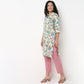 Printed Half Placket Straight Long Kurta