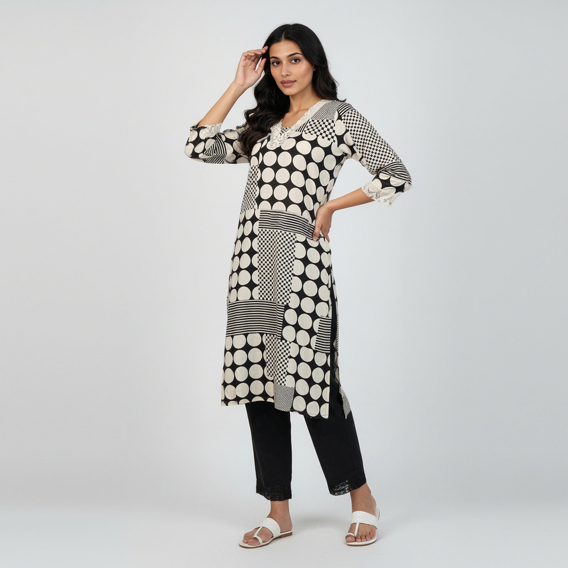 V-Neck Printed Kurta
