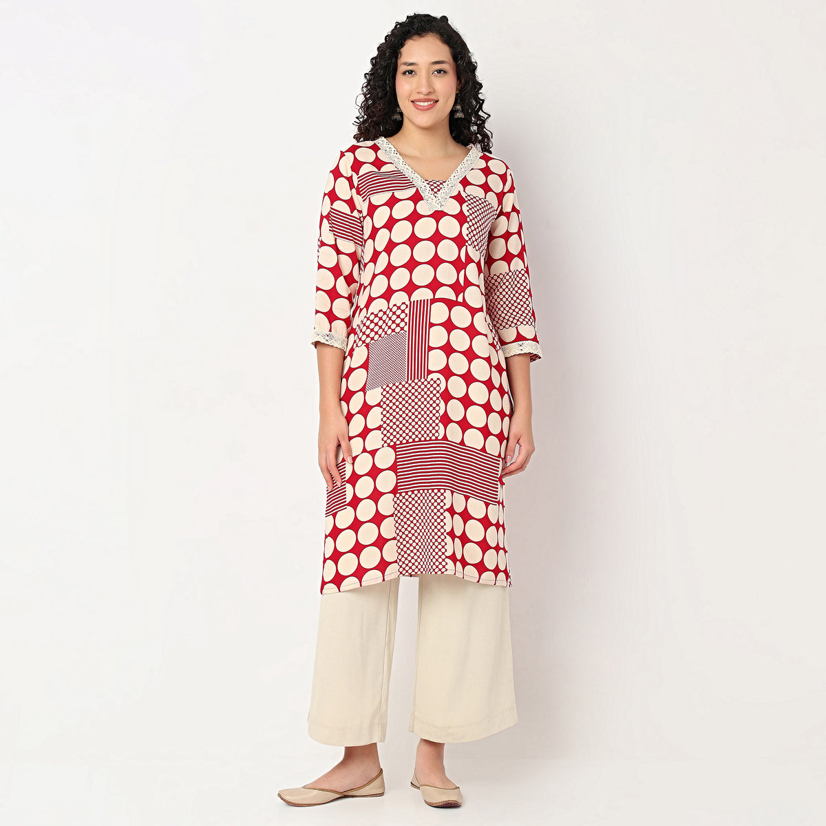 V-Neck Printed Kurta