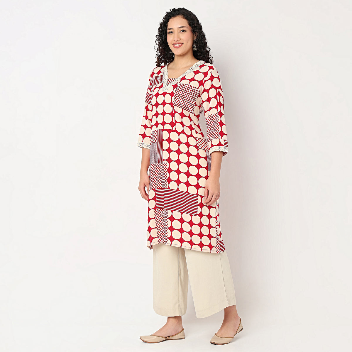 V-Neck Printed Kurta