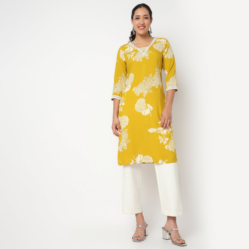V Neck With Gusset Printed Kurta